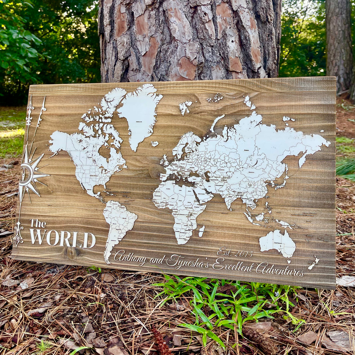 The World | Pushpin Map on Wood – Savannah Laser Company