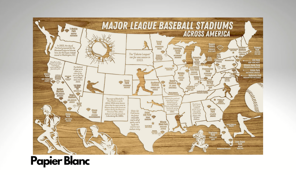 Major League Baseball Stadiums Across America | Pushpin Map on Wood