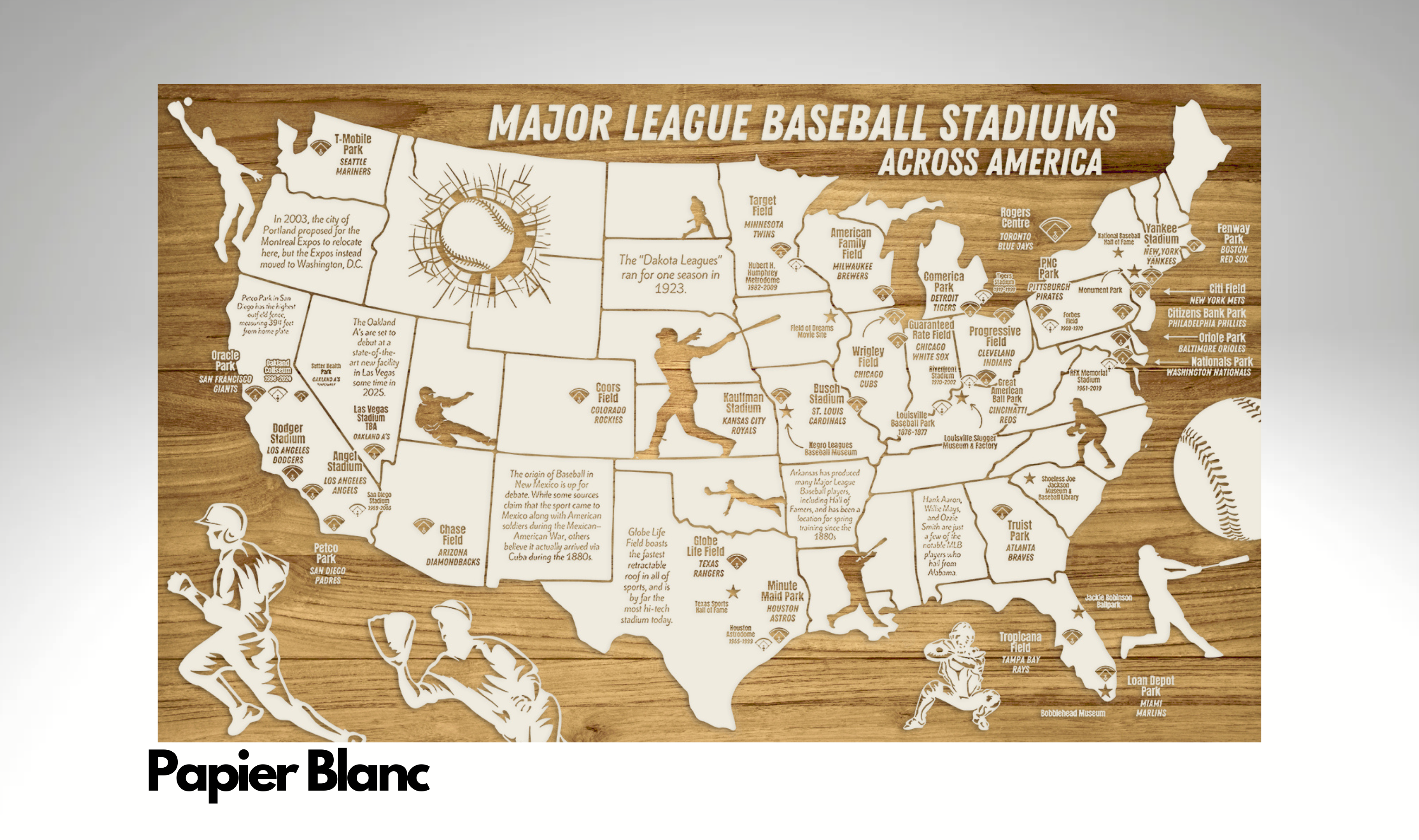 Major League Baseball Stadiums Across America | Pushpin Map on Wood