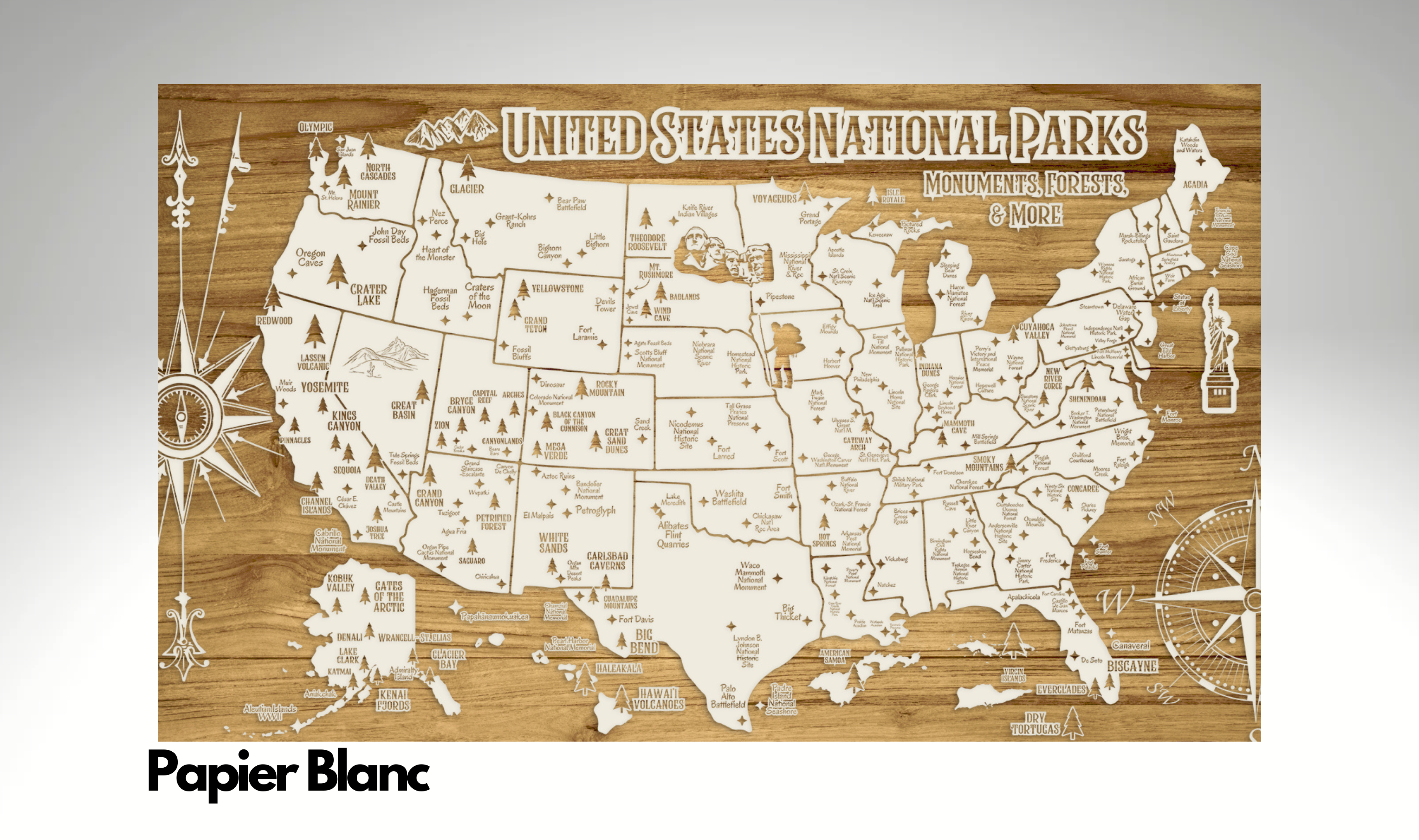 U.S. National Parks, Monuments & More | Pushpin Map on Wood