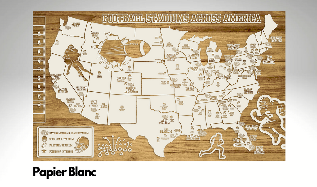 Football Stadiums Across America  | Pushpin Map on Wood