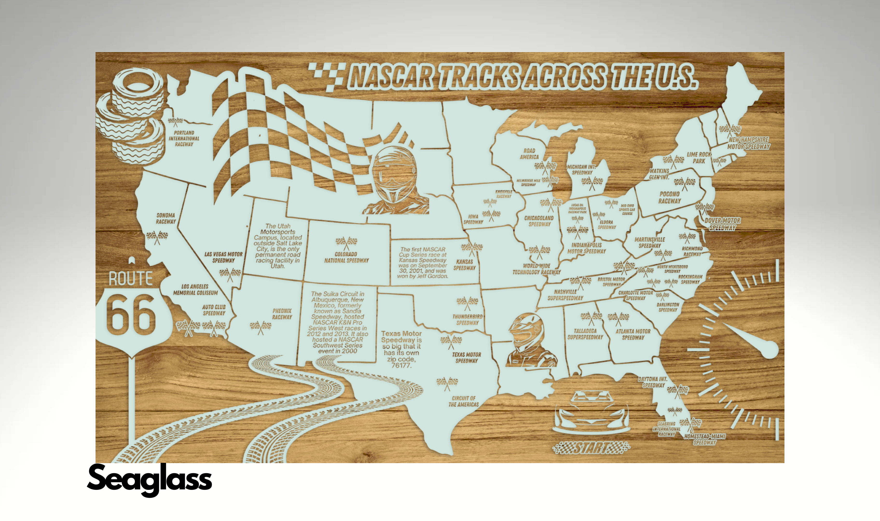 NASCAR Speedways Across the U.S. | Pushpin Map on Wood