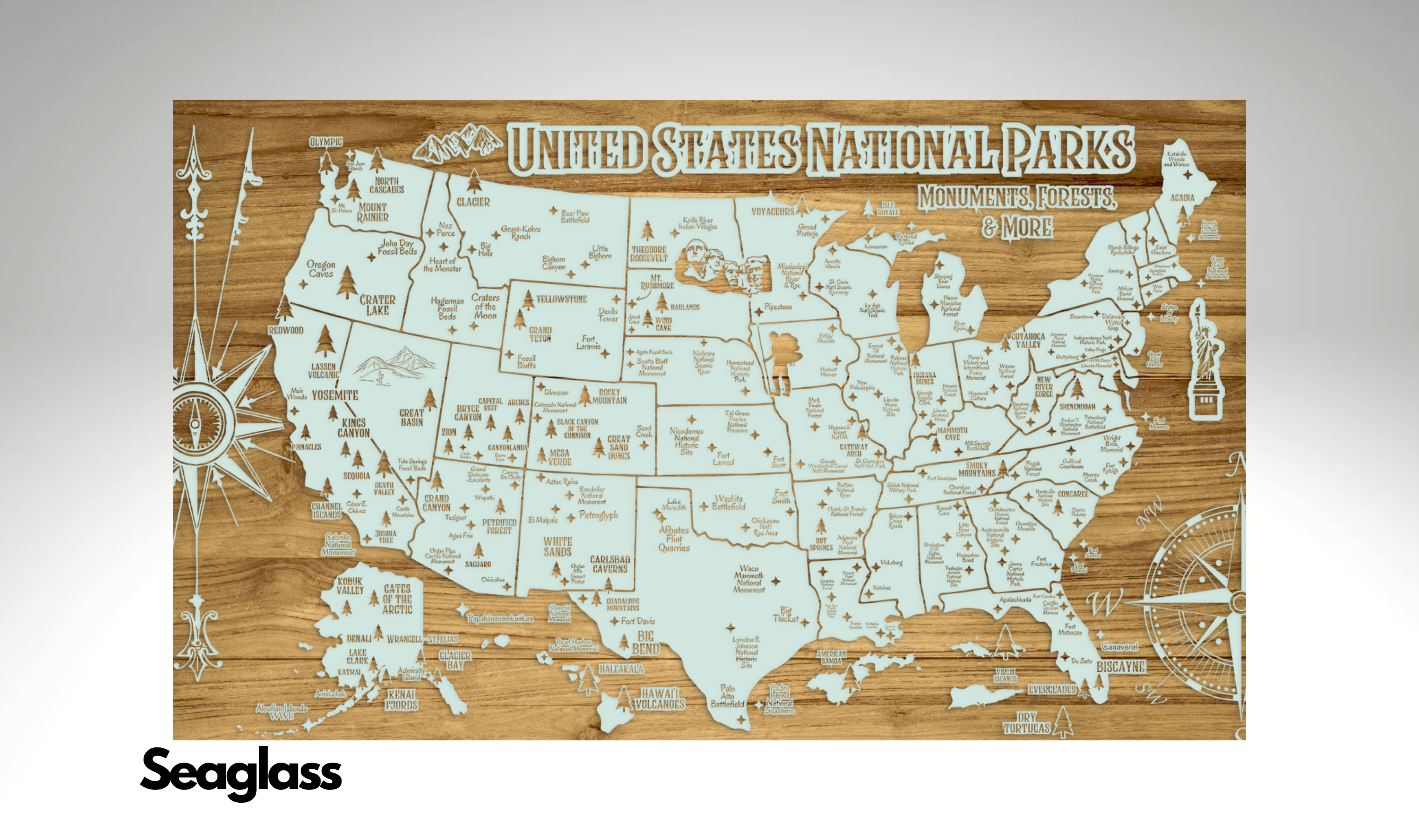 U.S. National Parks, Monuments & More | Pushpin Map on Wood