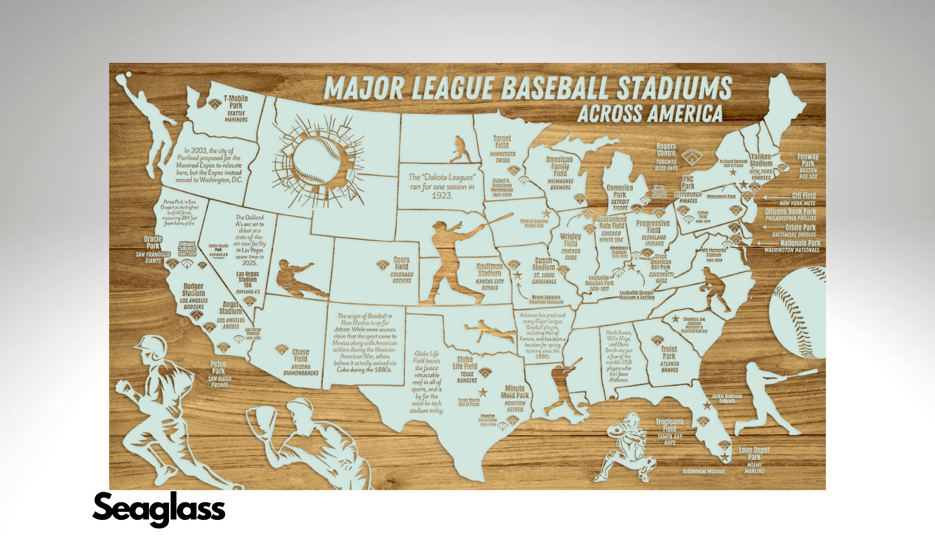 Major League Baseball Stadiums Across America | Pushpin Map on Wood