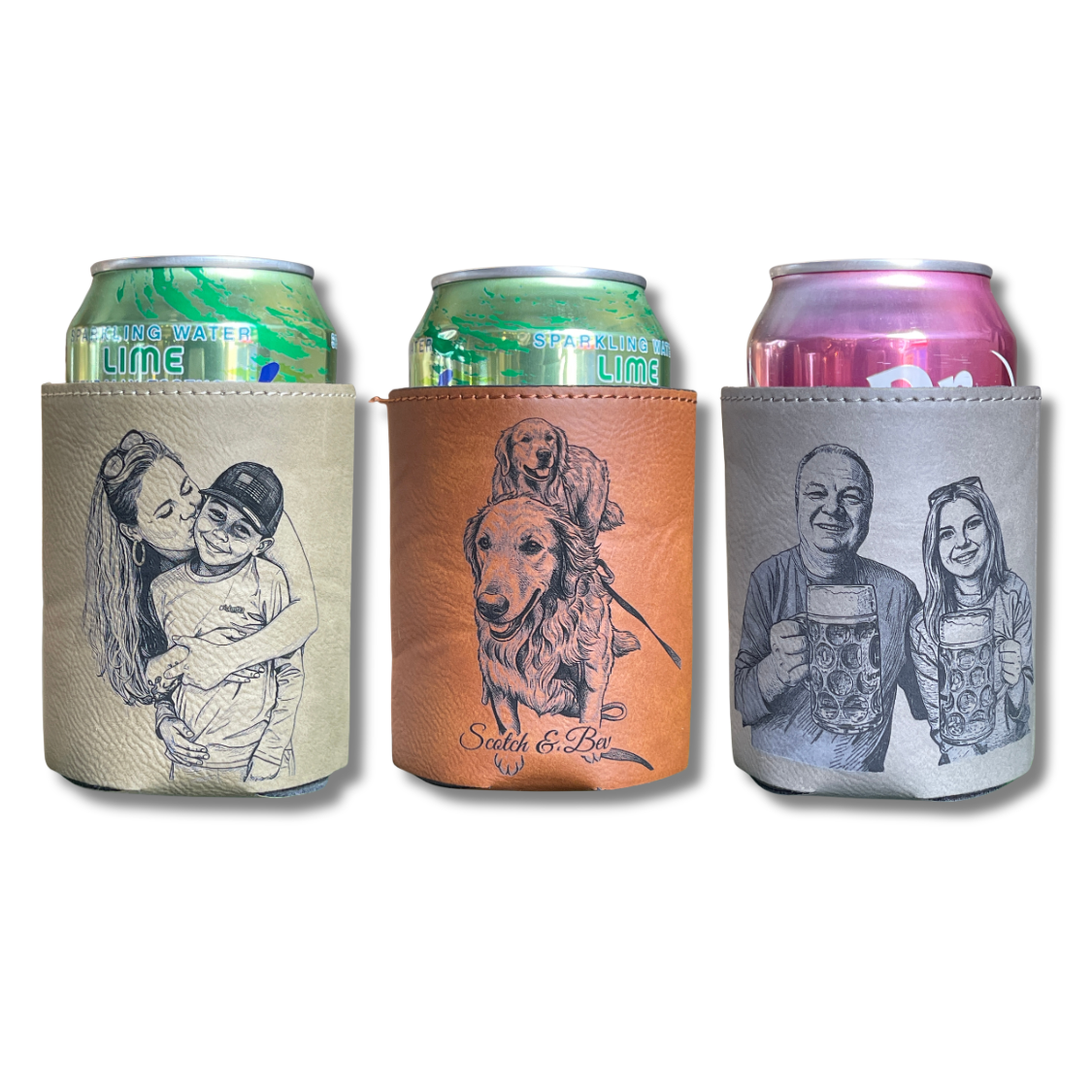 Custom | Laser Cut Leather Photo Can Holder Koozie 12oz