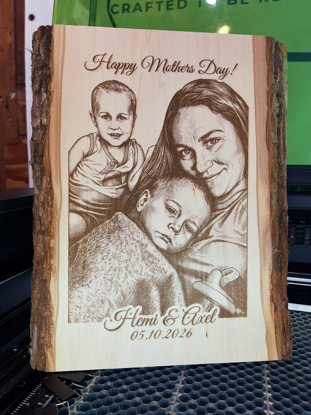 Live Edge Portrait | Engraved Photo on Wood w/ Hanger