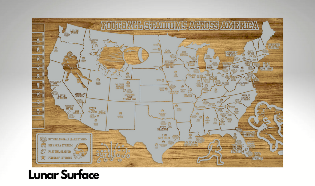 Football Stadiums Across America  | Pushpin Map on Wood