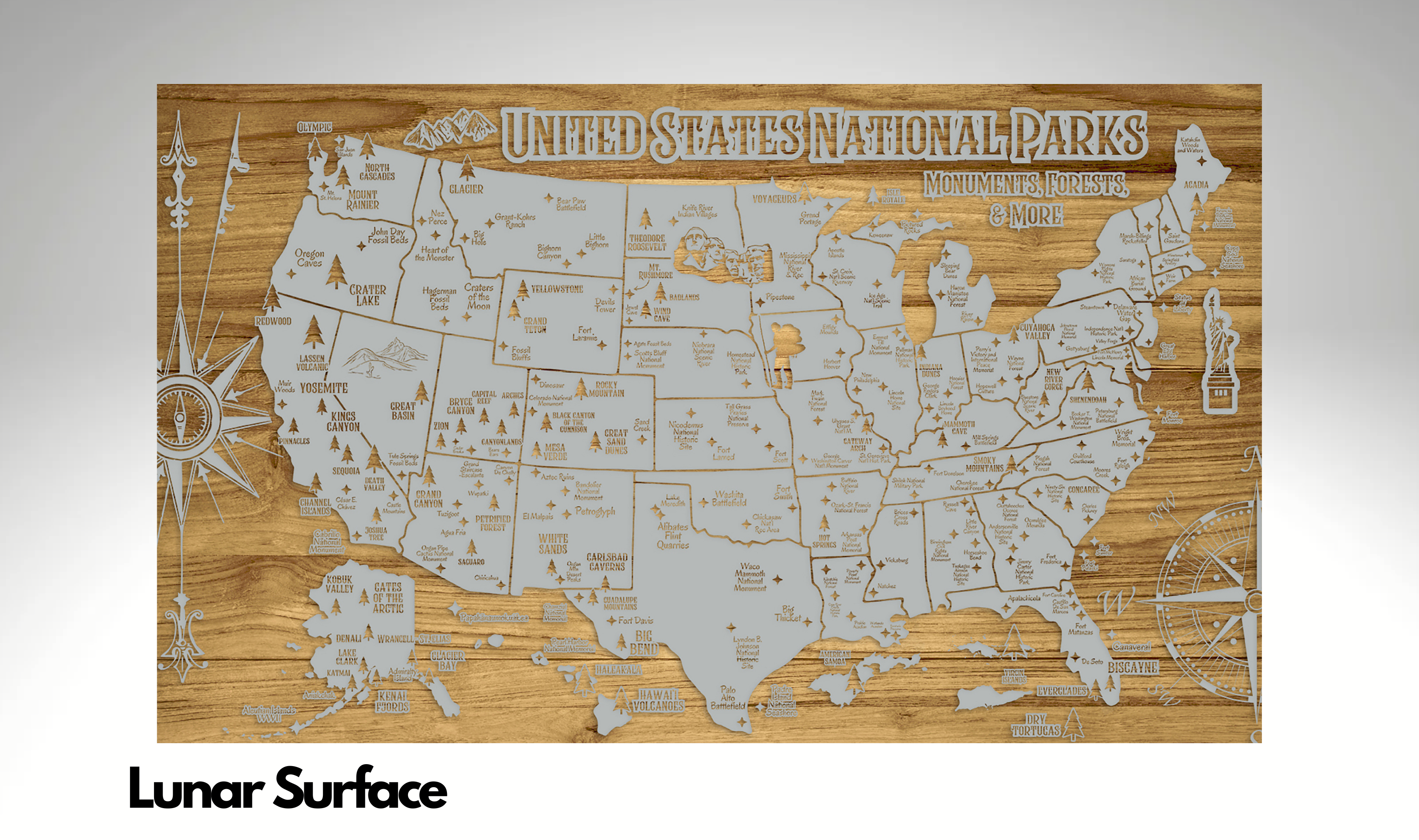 U.S. National Parks, Monuments & More | Pushpin Map on Wood