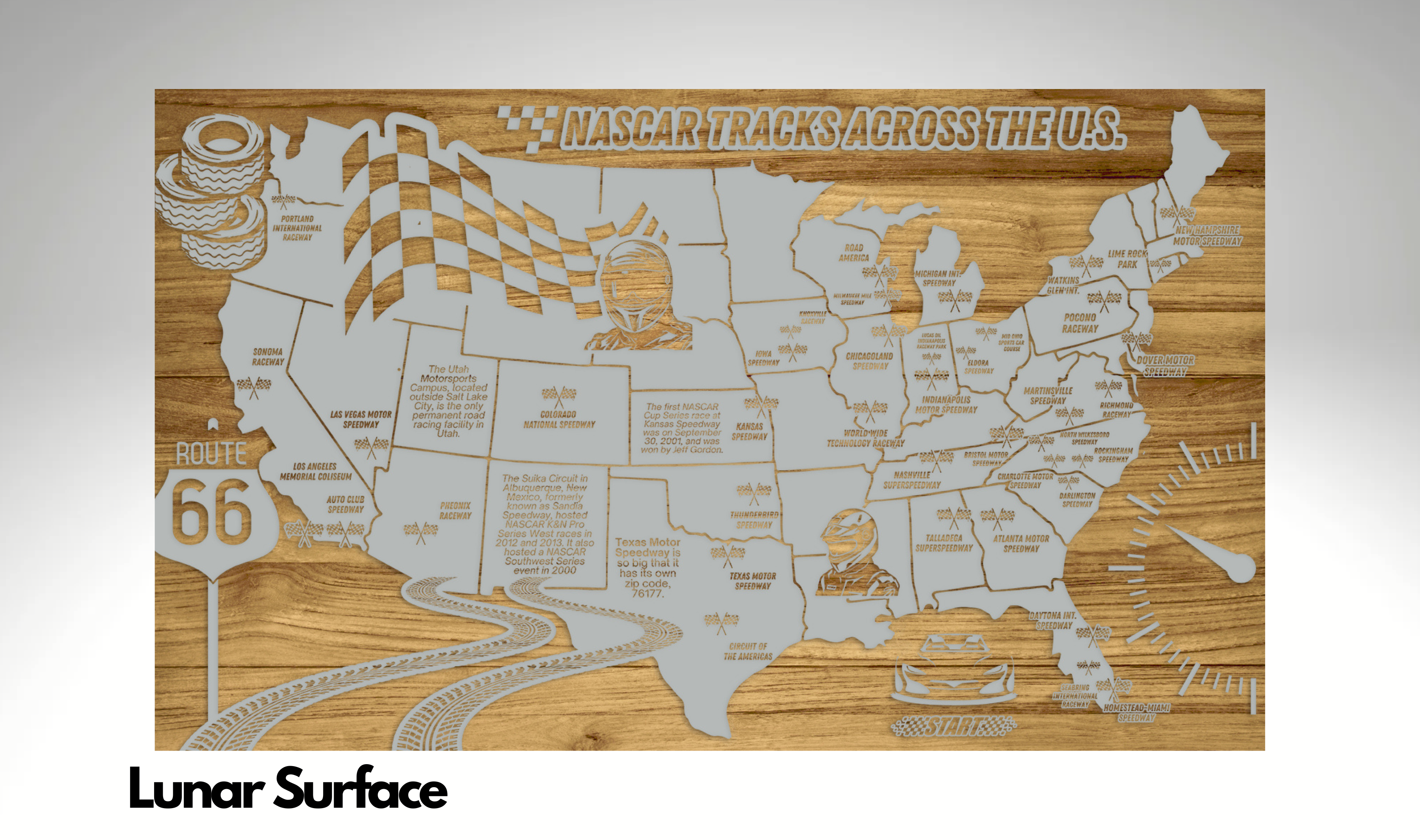 NASCAR Speedways Across the U.S. | Pushpin Map on Wood