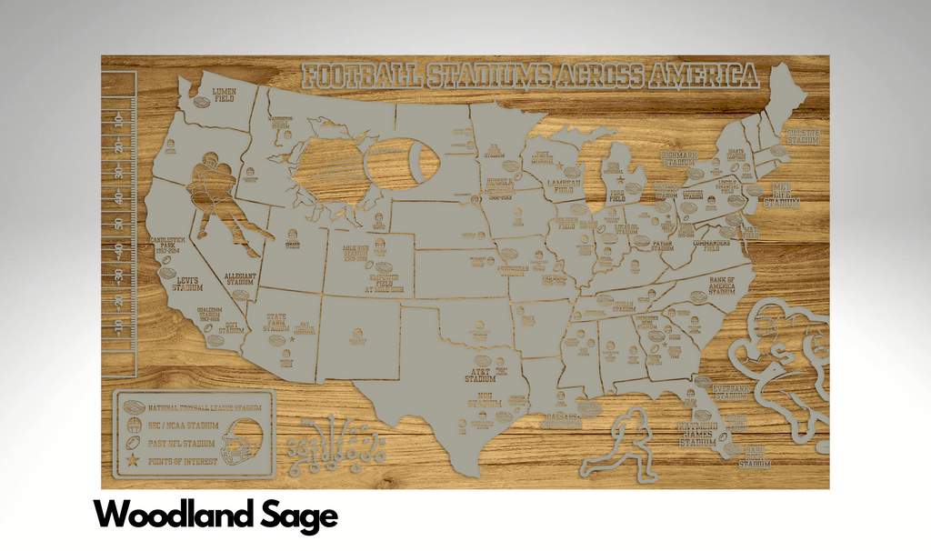 Football Stadiums Across America  | Pushpin Map on Wood