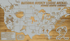 National Hockey Arenas Across North America | Pushpin Map on Wood