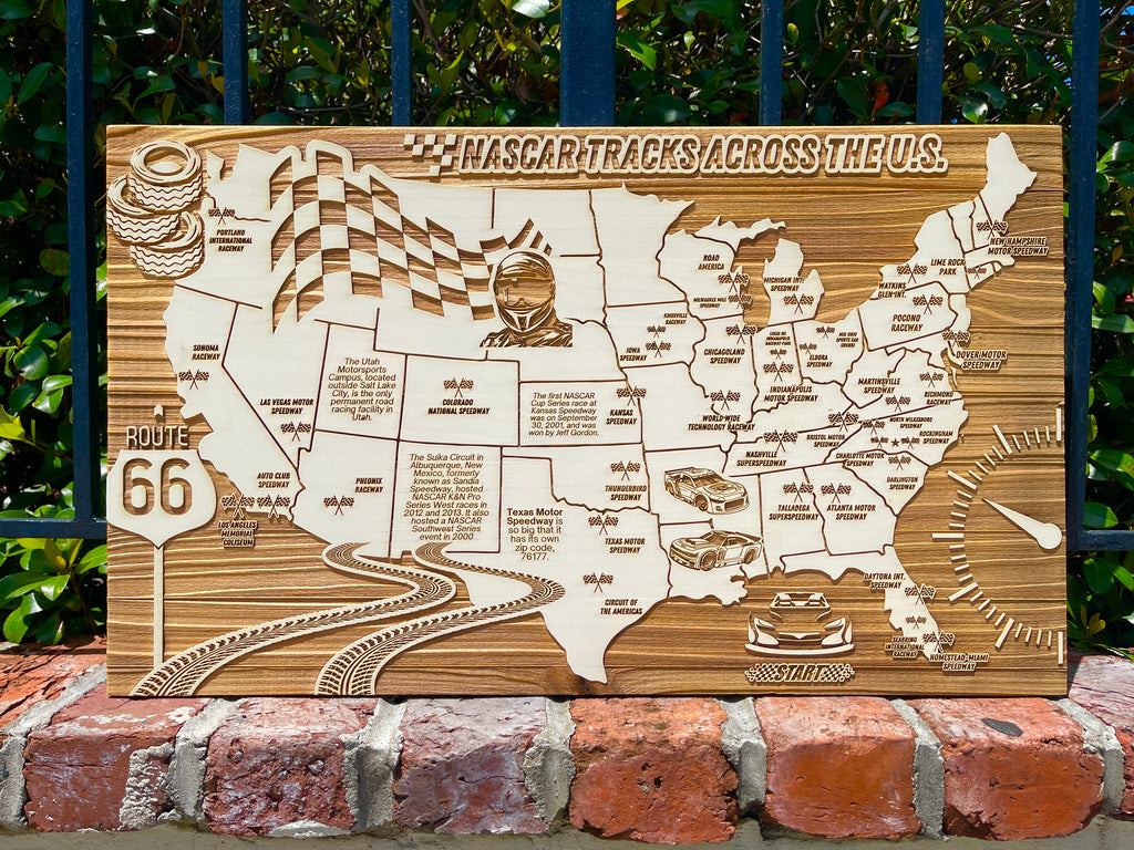 NASCAR Speedways Across the U.S. | Pushpin Map on Wood