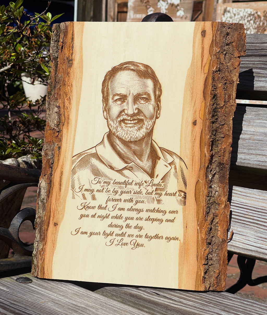 Live Edge Portrait | Engraved Photo on Wood w/ Hanger