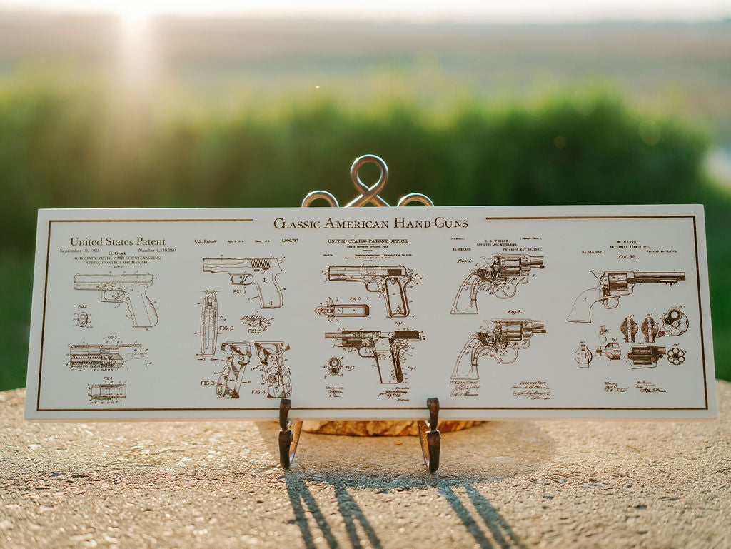 Collage - American Handgun Patents on Wood