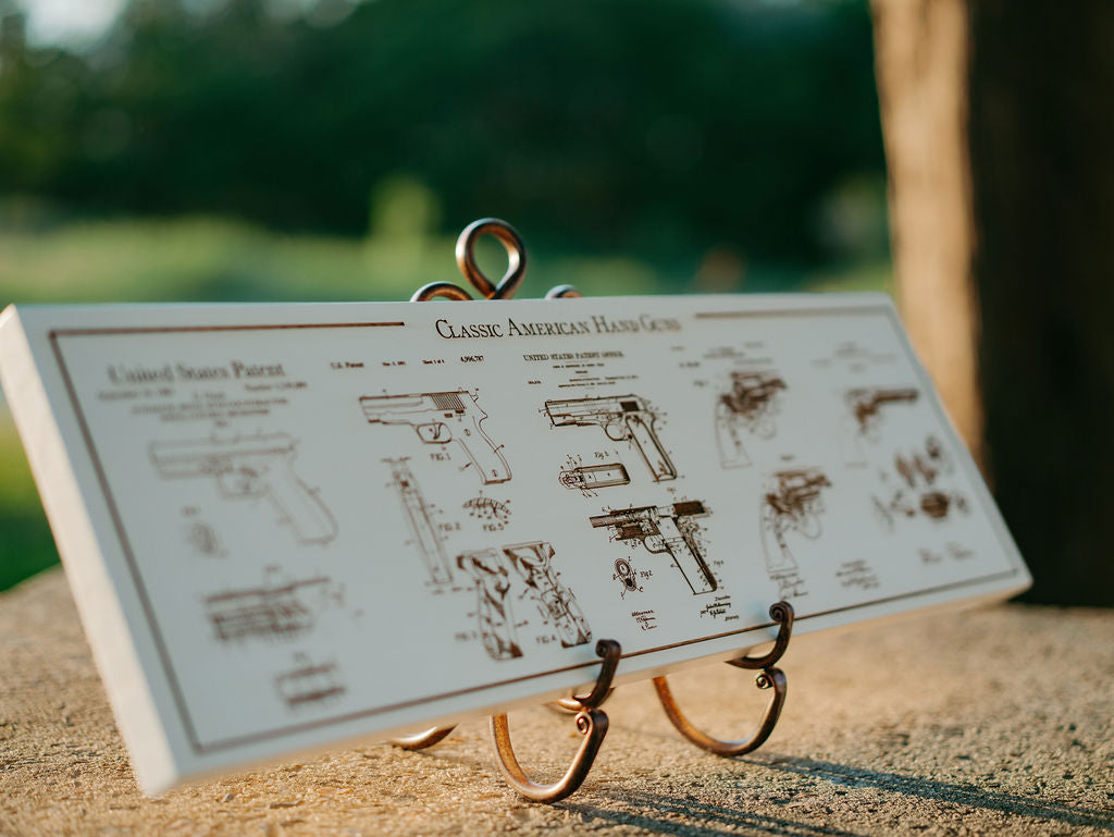 Collage - American Handgun Patents on Wood