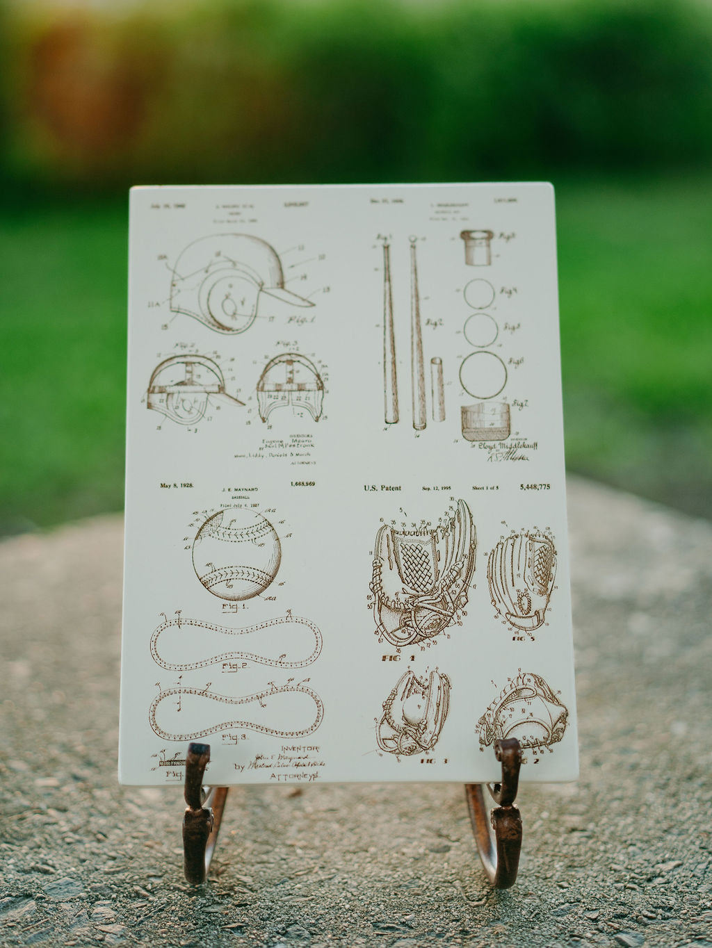 Baseball Equipment - Four Patent Collage on Wood