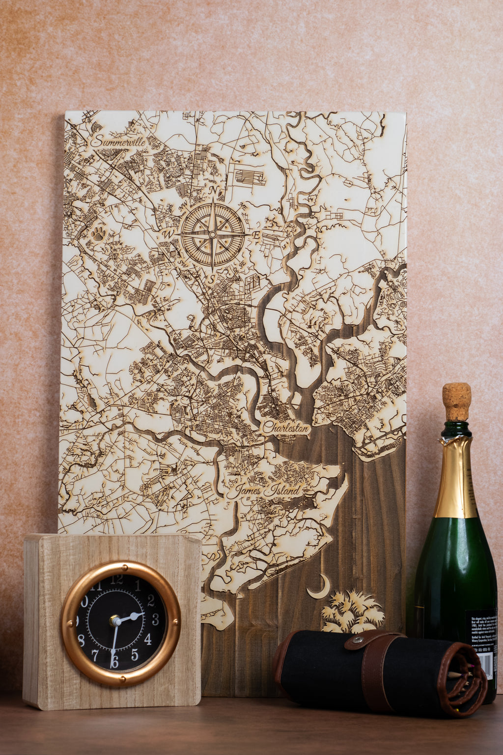 Custom Map on Pine Wood
