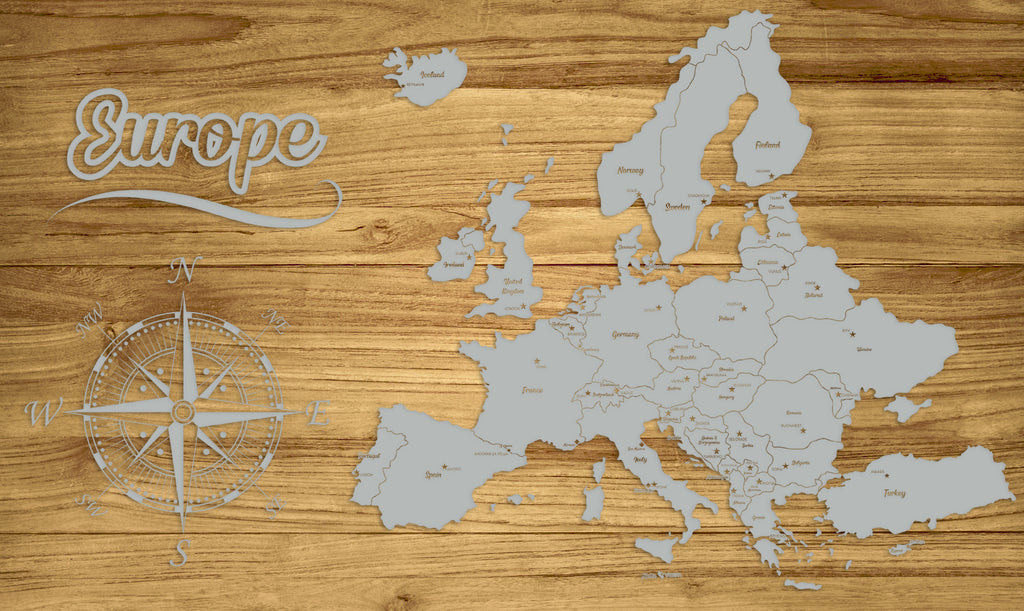 Europe | Pushpin Map on Wood