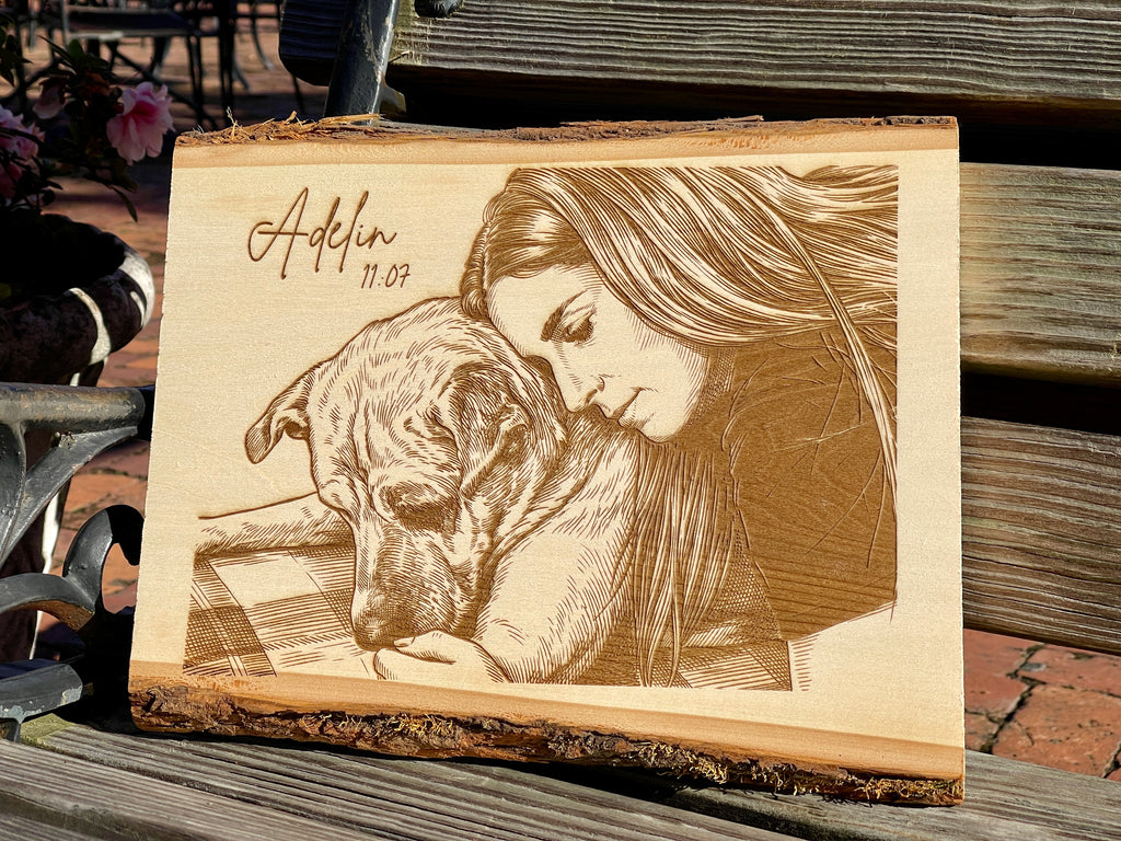 Live Edge Portrait | Engraved Photo on Wood w/ Hanger