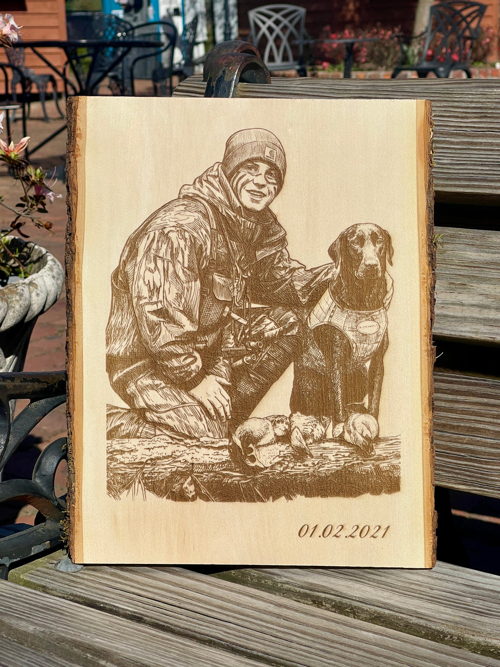 Live Edge Portrait | Engraved Photo on Wood w/ Hanger