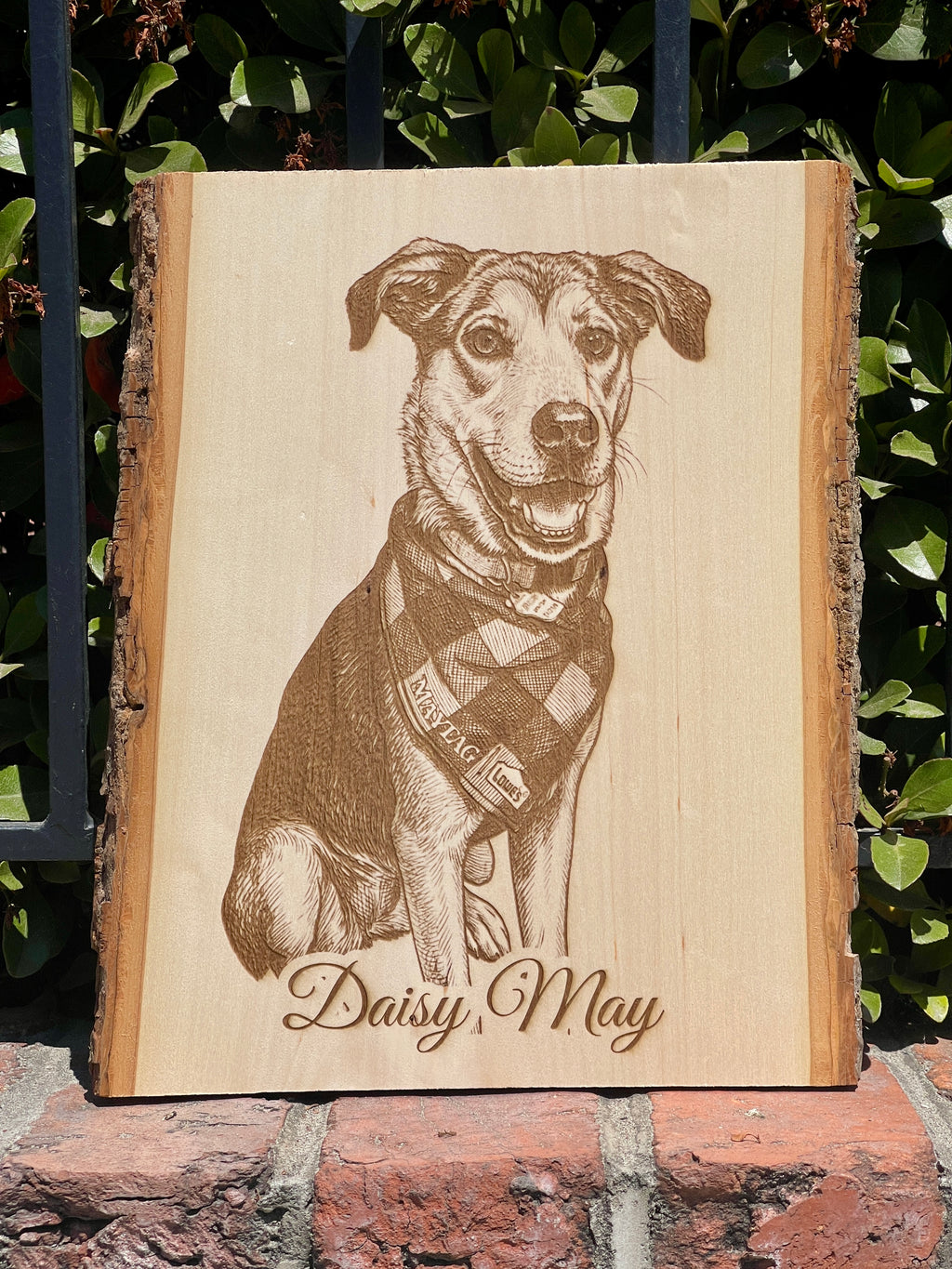 Live Edge Portrait | Engraved Photo on Wood w/ Hanger