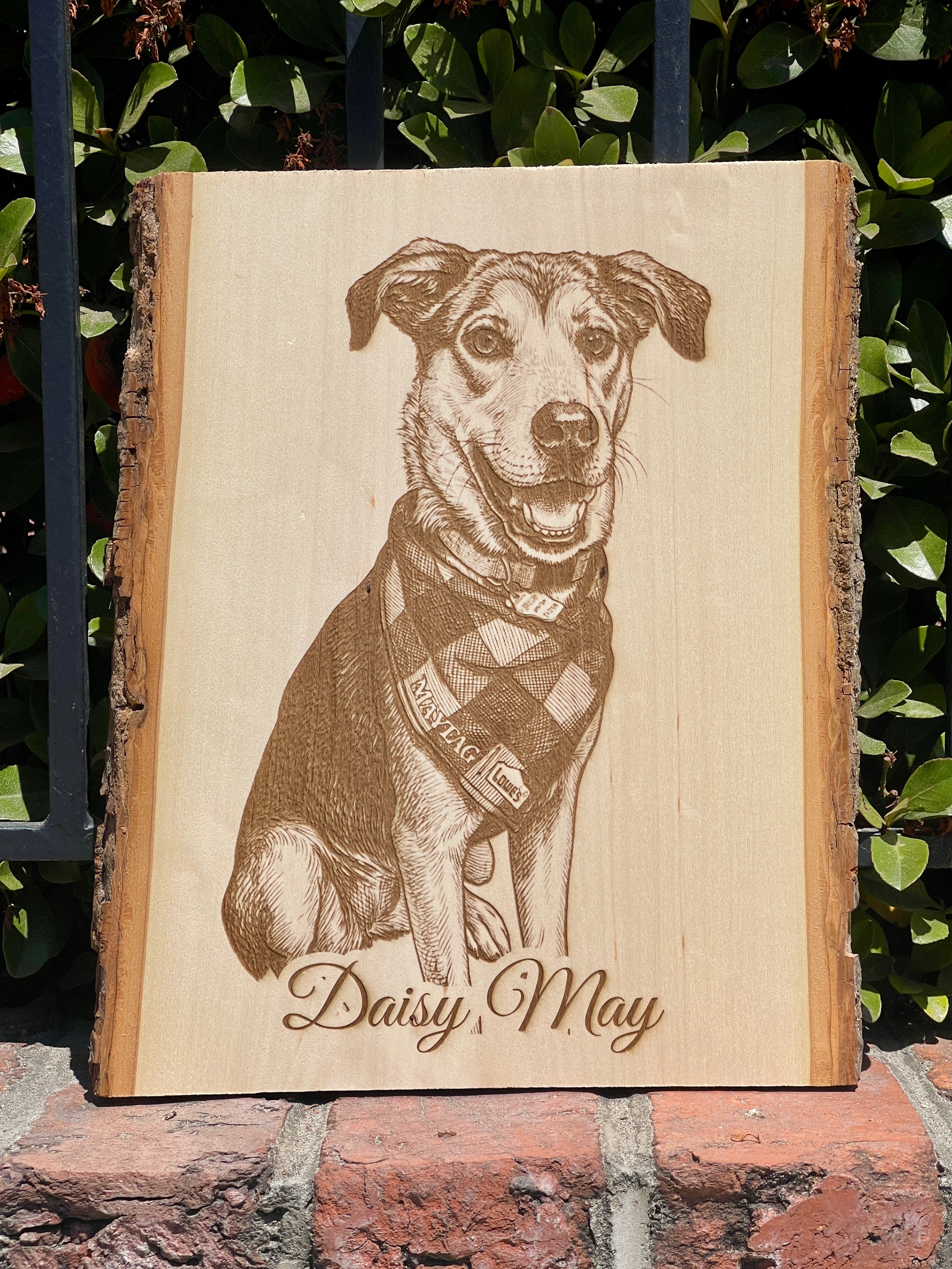 Live Edge Portrait | Engraved Photo on Wood w/ Hanger