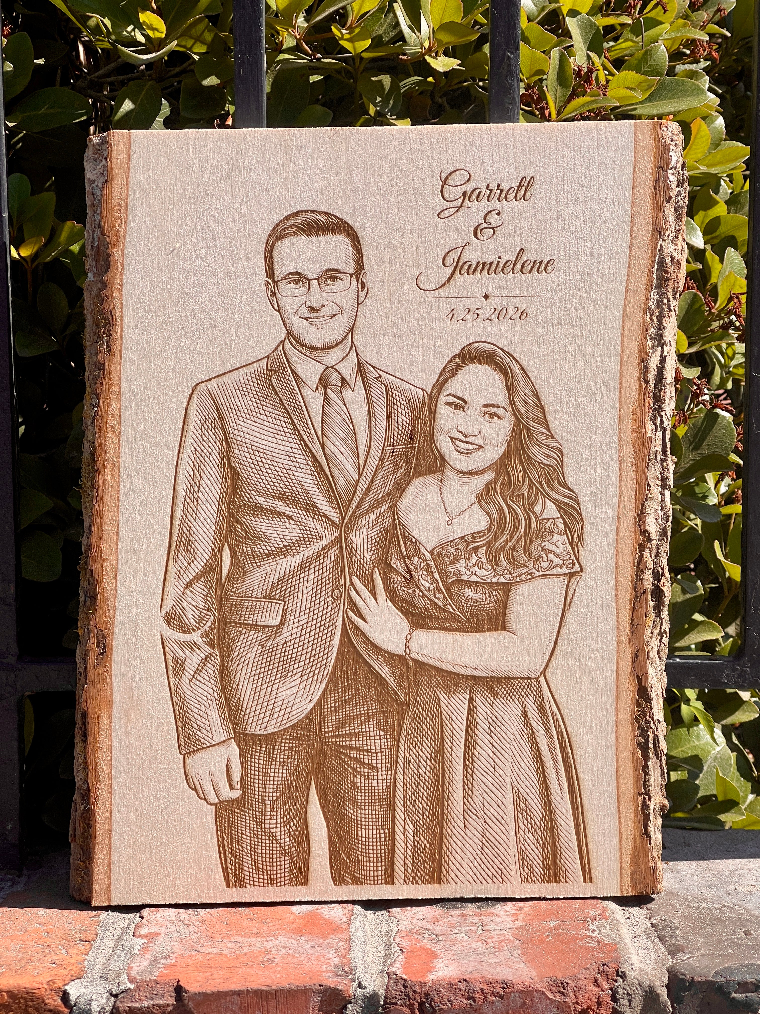 Live Edge Portrait | Engraved Photo on Wood w/ Hanger