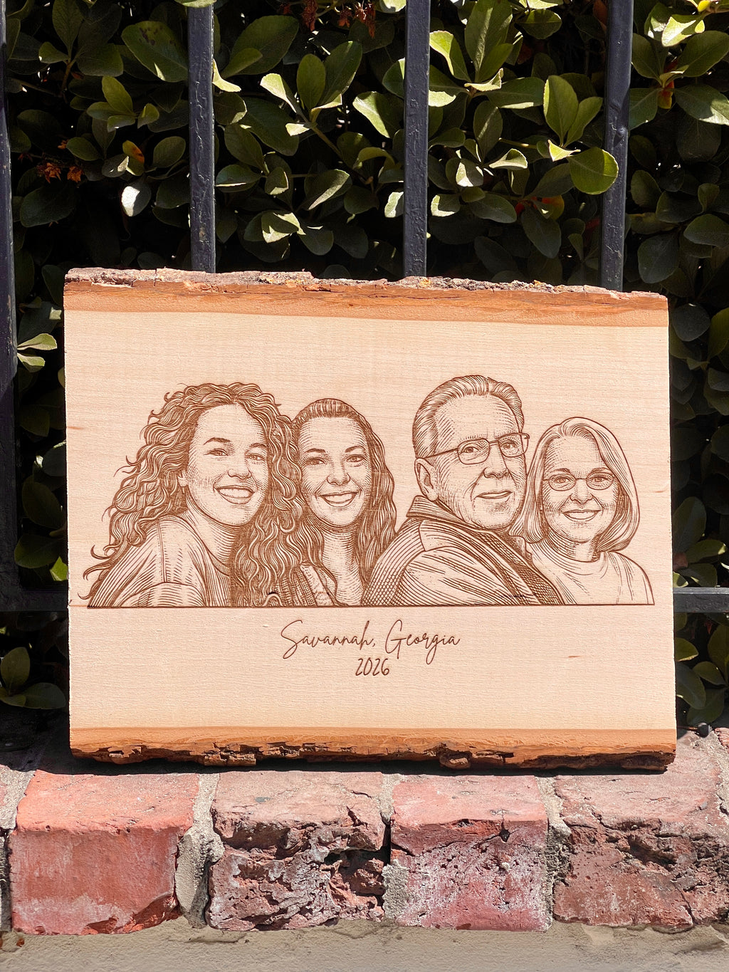 Live Edge Portrait | Engraved Photo on Wood w/ Hanger