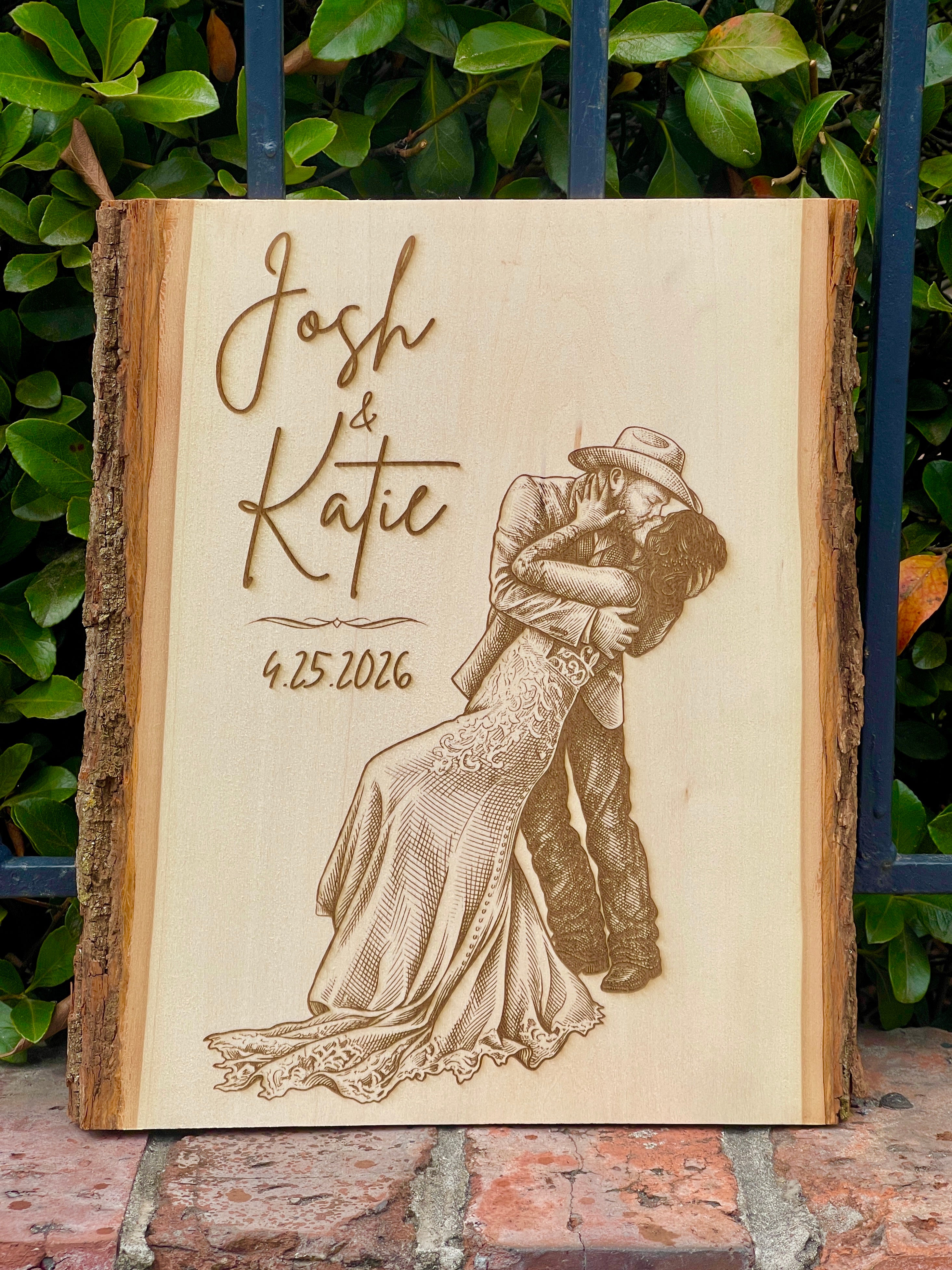 Live Edge Portrait | Engraved Photo on Wood w/ Hanger