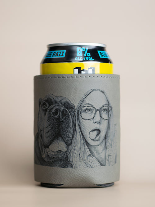 Custom | Laser Cut Leather Photo Can Holder Koozie 12oz