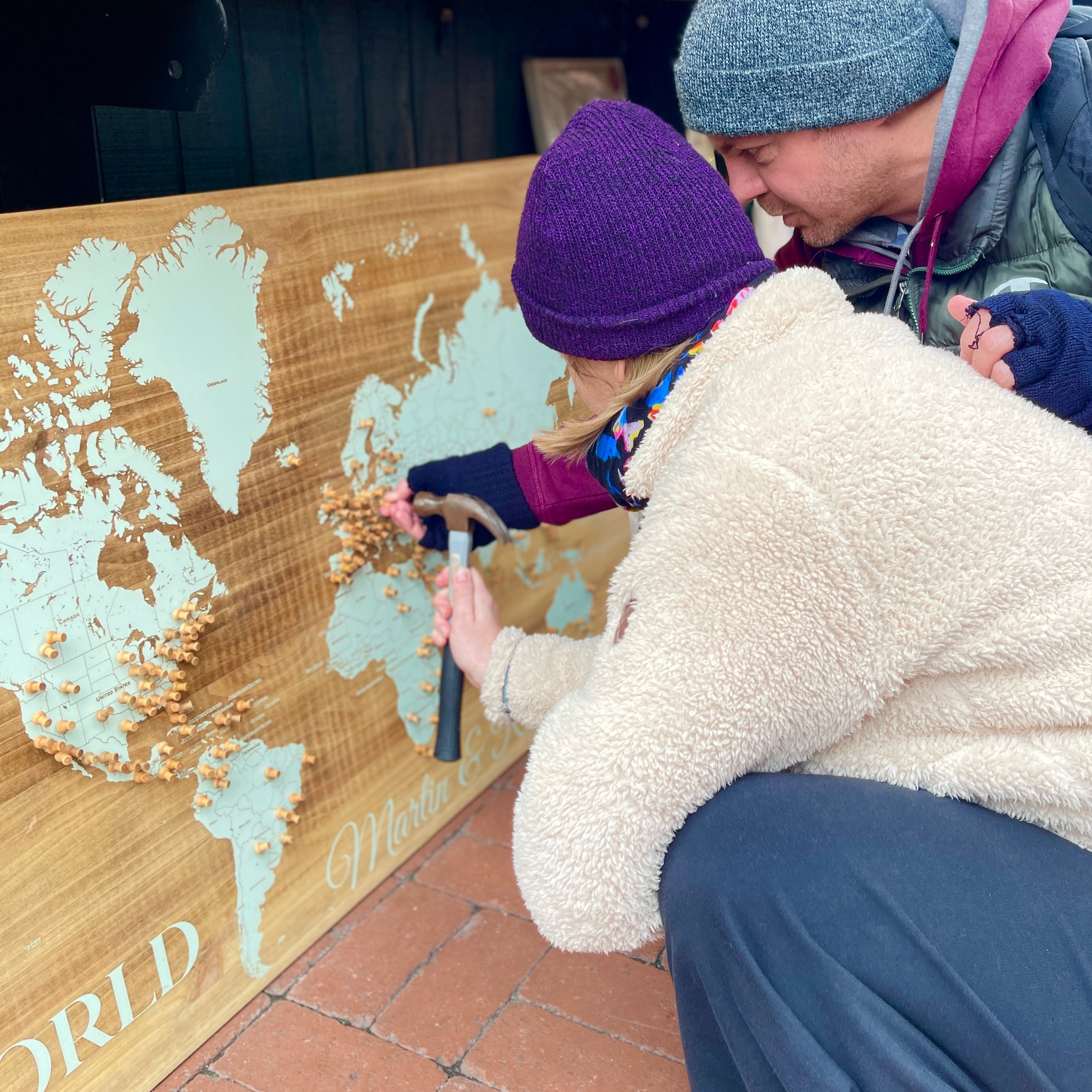 The World | Pushpin Map on Wood