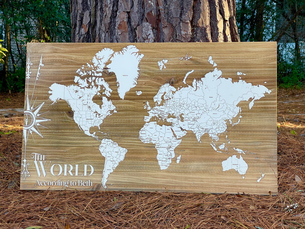 The World | Pushpin Map on Wood