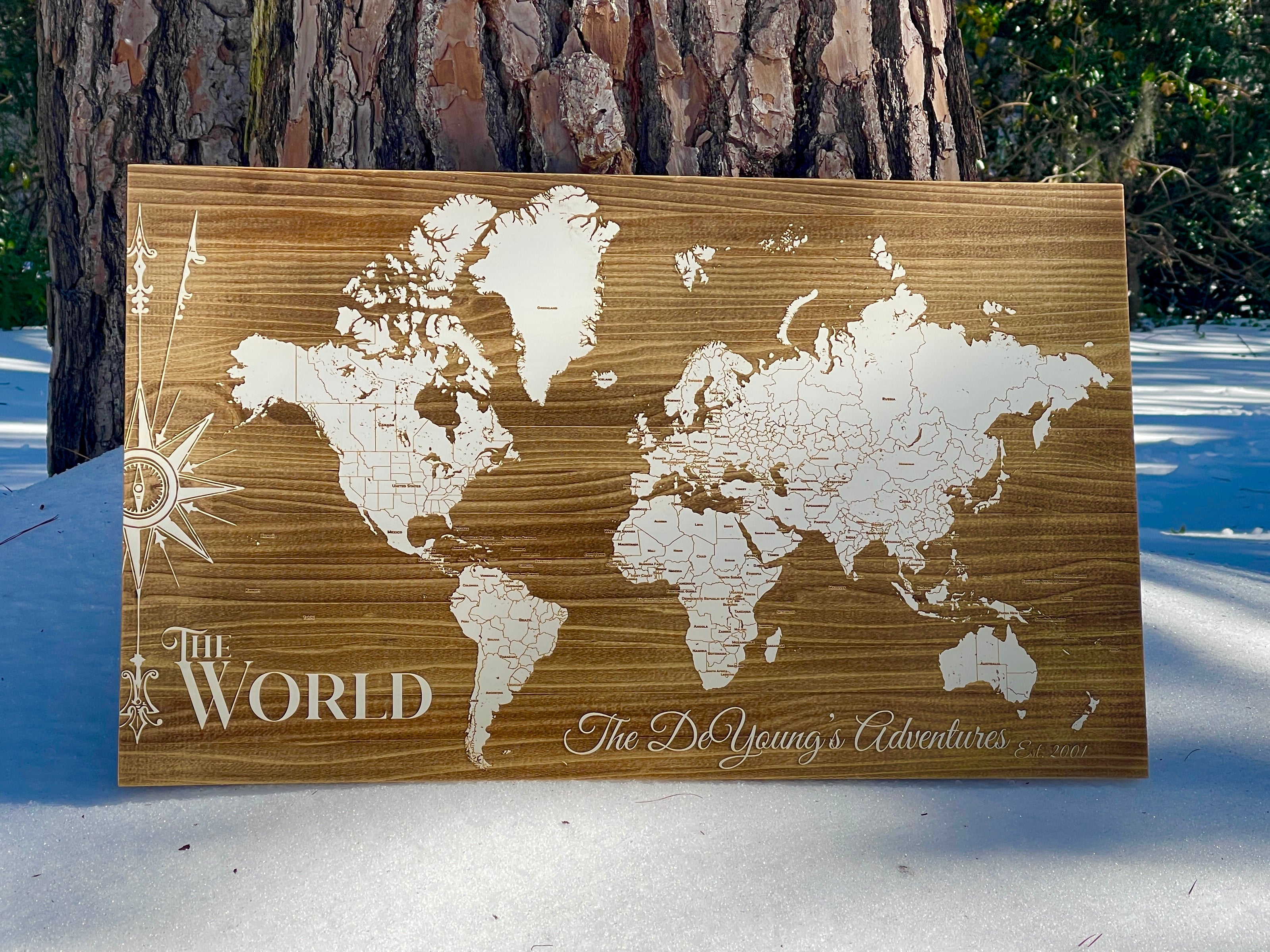 The World | Pushpin Map on Wood – Savannah Laser Company