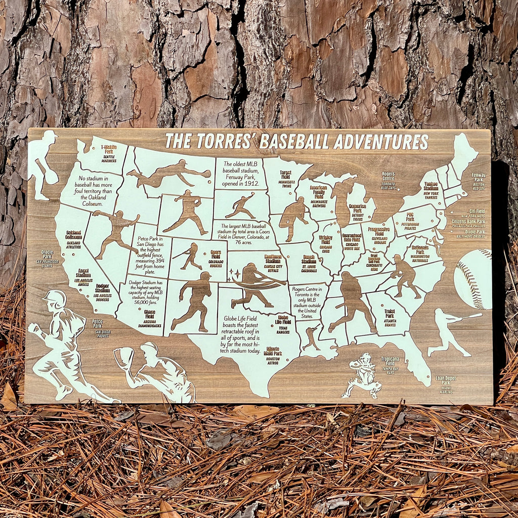 Major League Baseball Stadiums Across America | Pushpin Map on Wood
