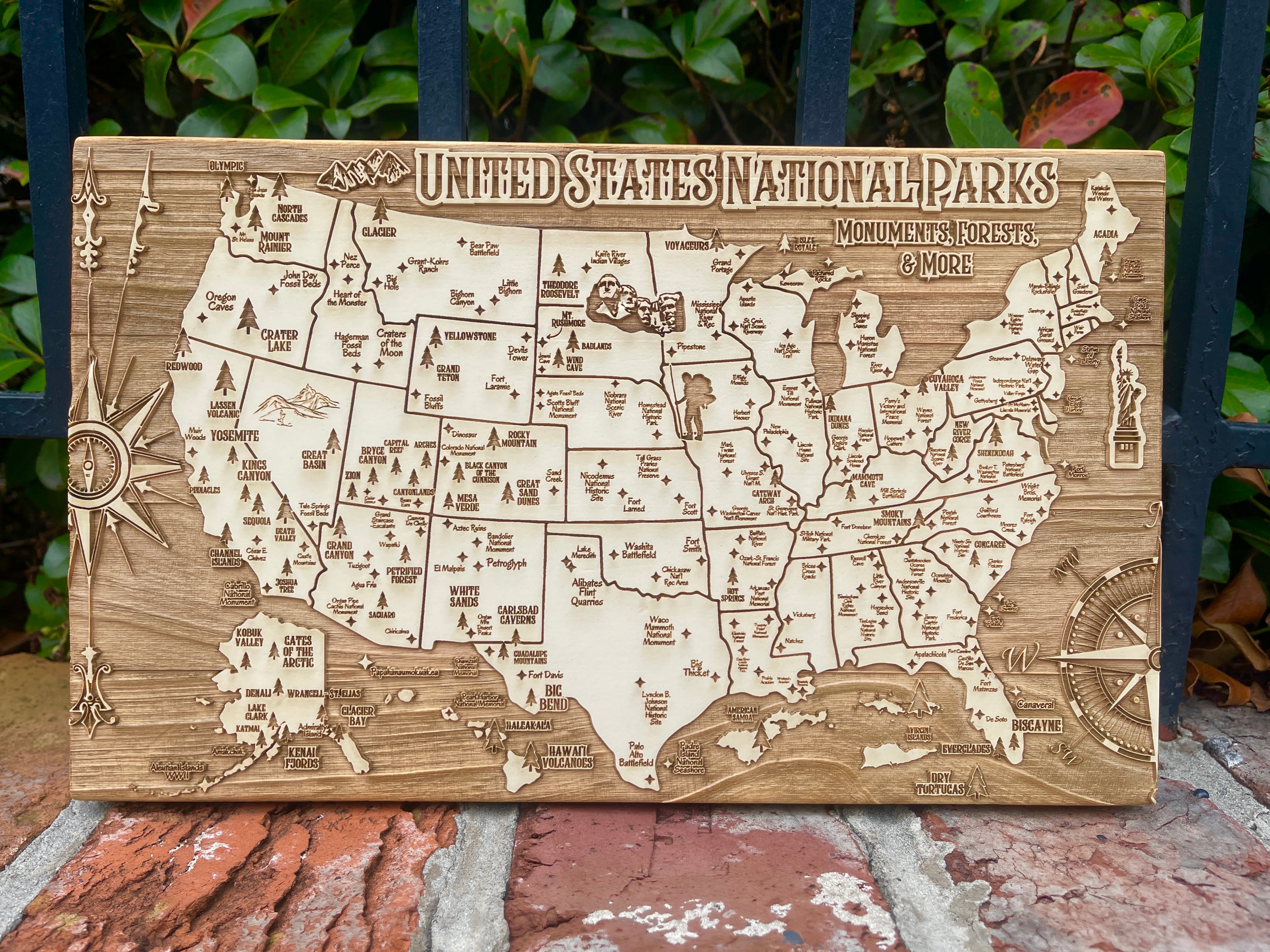U.S. National Parks, Monuments & More | Pushpin Map on Wood