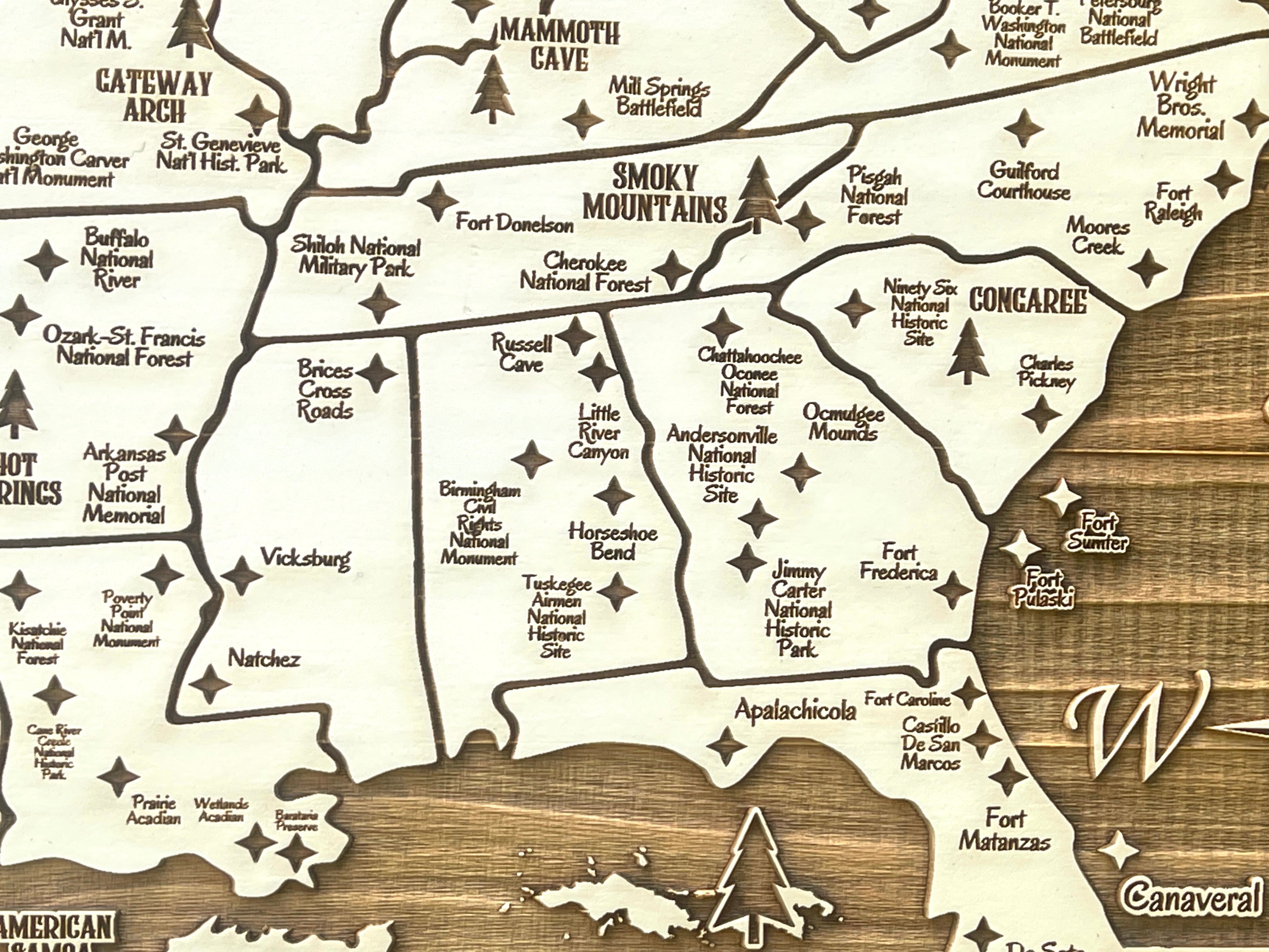 U.S. National Parks, Monuments & More | Pushpin Map on Wood