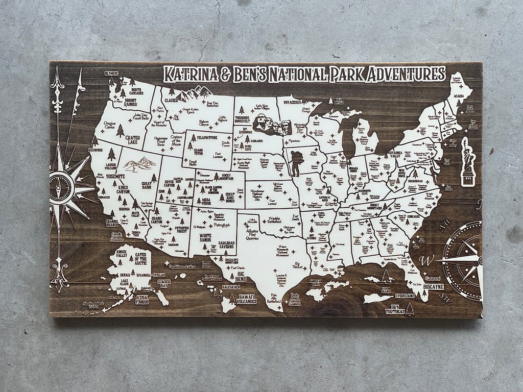 U.S. National Parks, Monuments & More | Pushpin Map on Wood