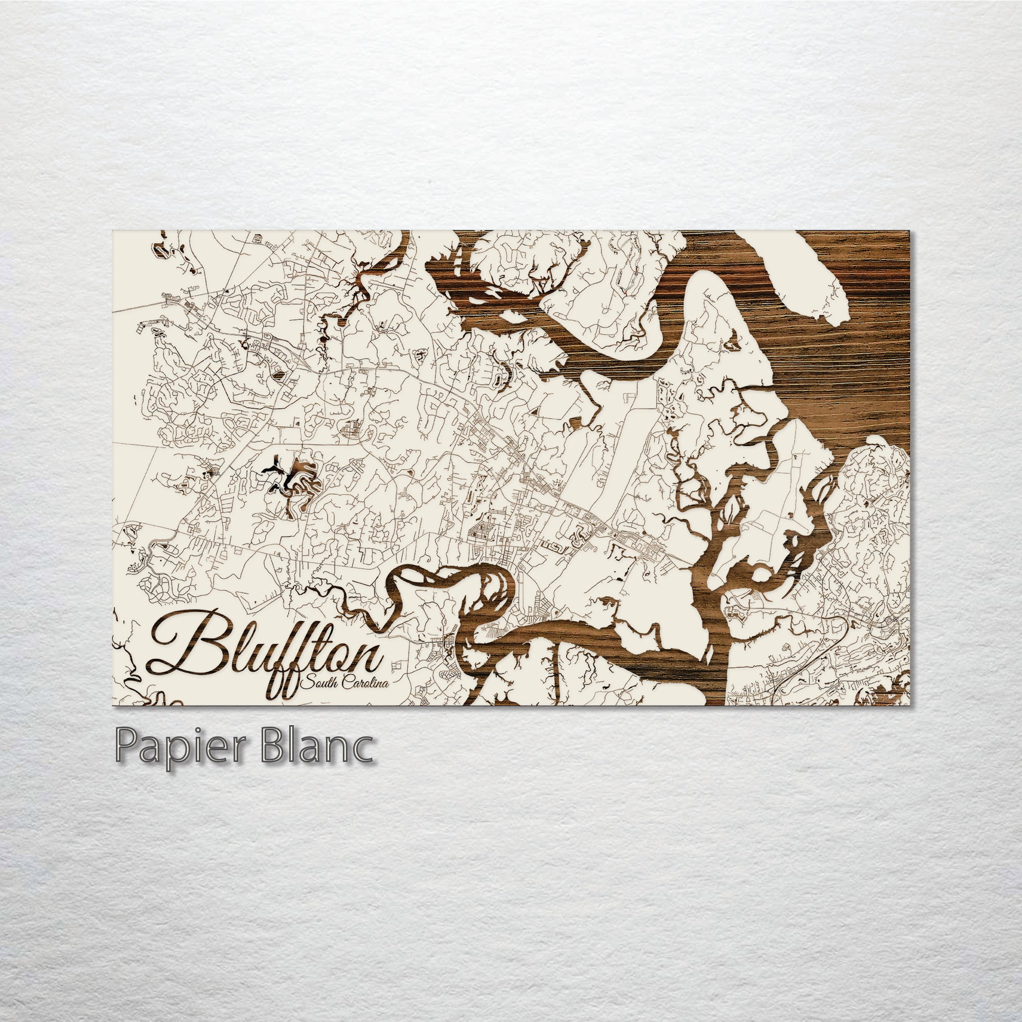 Bluffton, SC Wood Map - 3/4" Solid Pine Laser Cut Wall Art