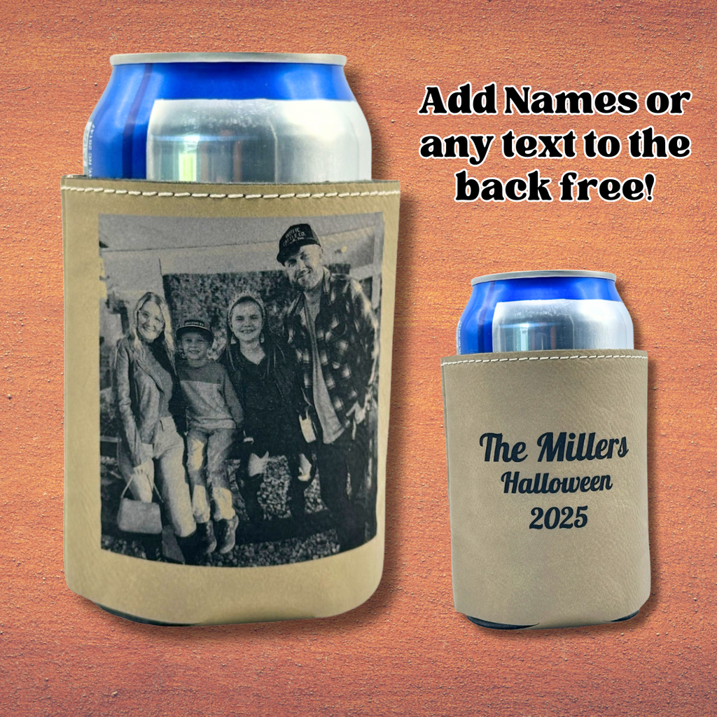 Custom | Laser Cut Leather Photo Can Holder 12oz