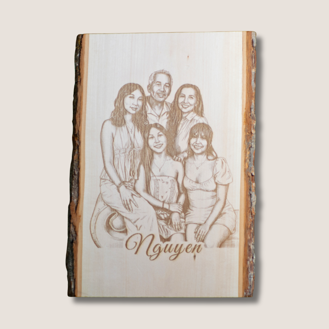 Live Edge Portrait | Engraved Photo on Wood w/ Hanger