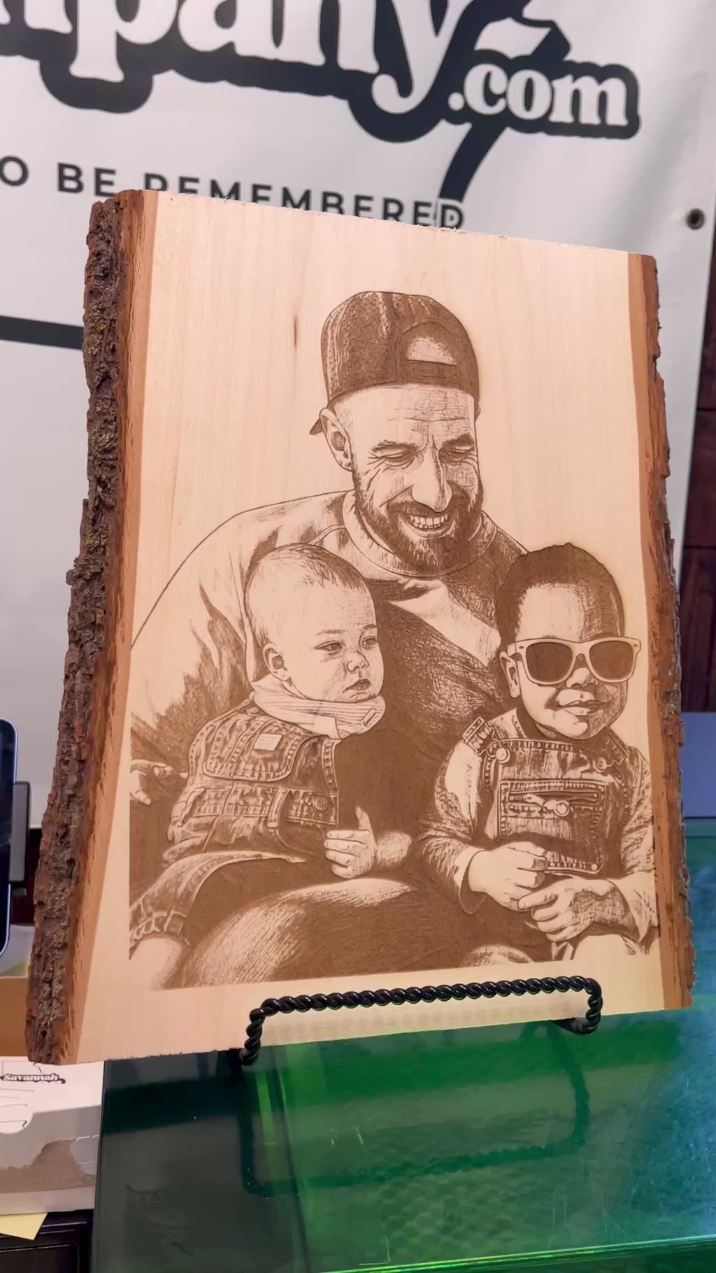 Live Edge Portrait | Engraved Photo on Wood w/ Hanger