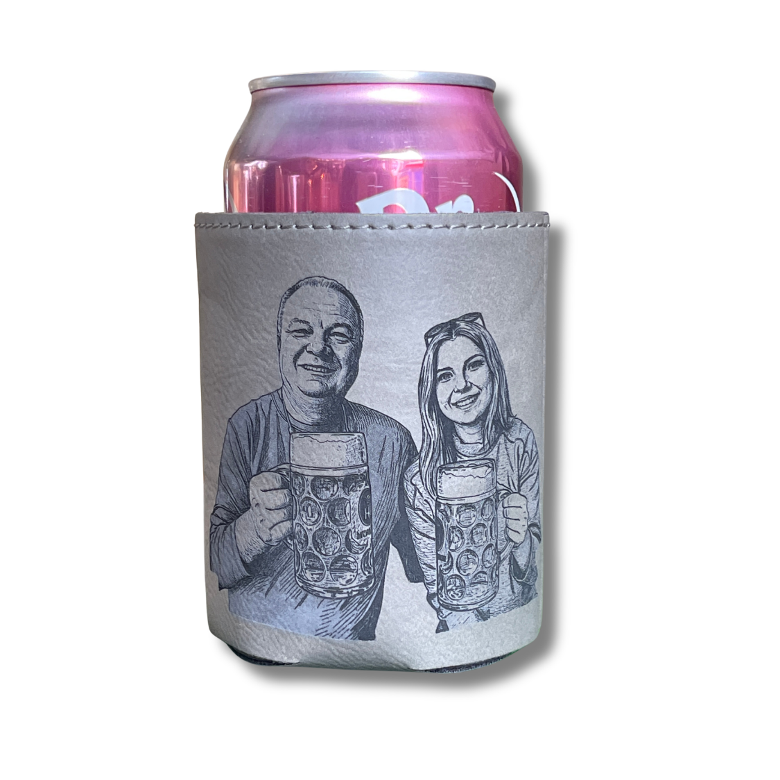 Custom | Laser Cut Leather Photo Can Holder Koozie 12oz