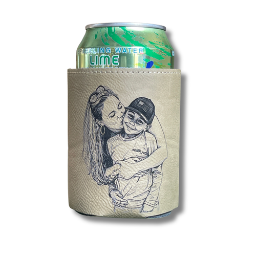 Custom | Laser Cut Leather Photo Can Holder Koozie 12oz