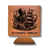Savannah Pirate Ship & Kraken | Etched Leather 12oz Can Koozie