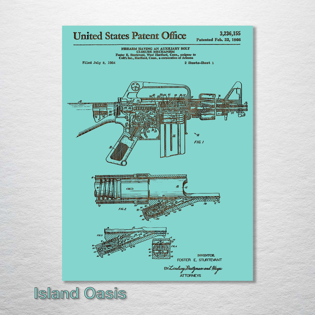 AR-15 Rifle - Patent on Wood