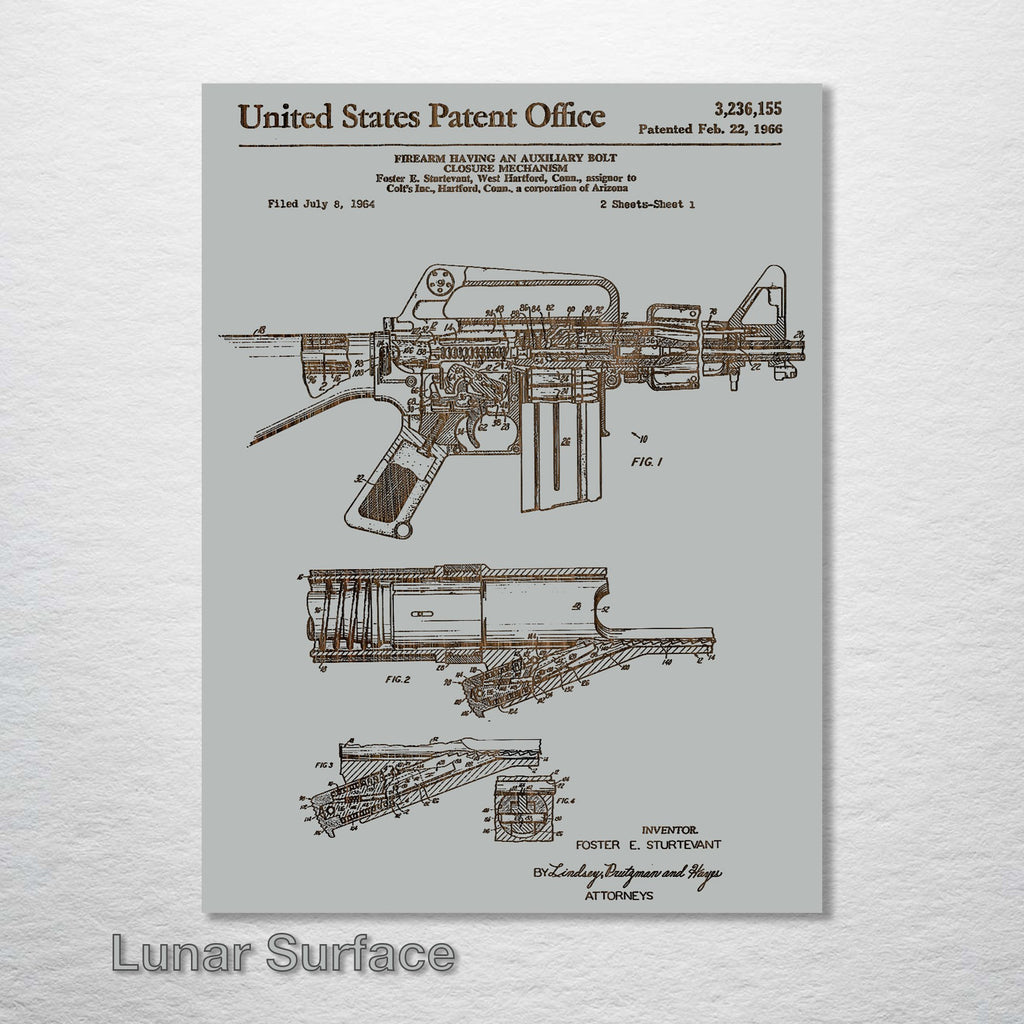 AR-15 Rifle - Patent on Wood