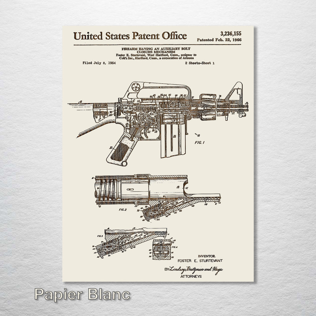 AR-15 Rifle - Patent on Wood