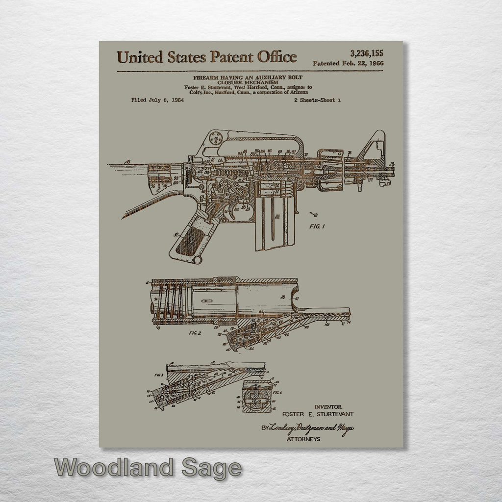 AR-15 Rifle - Patent on Wood