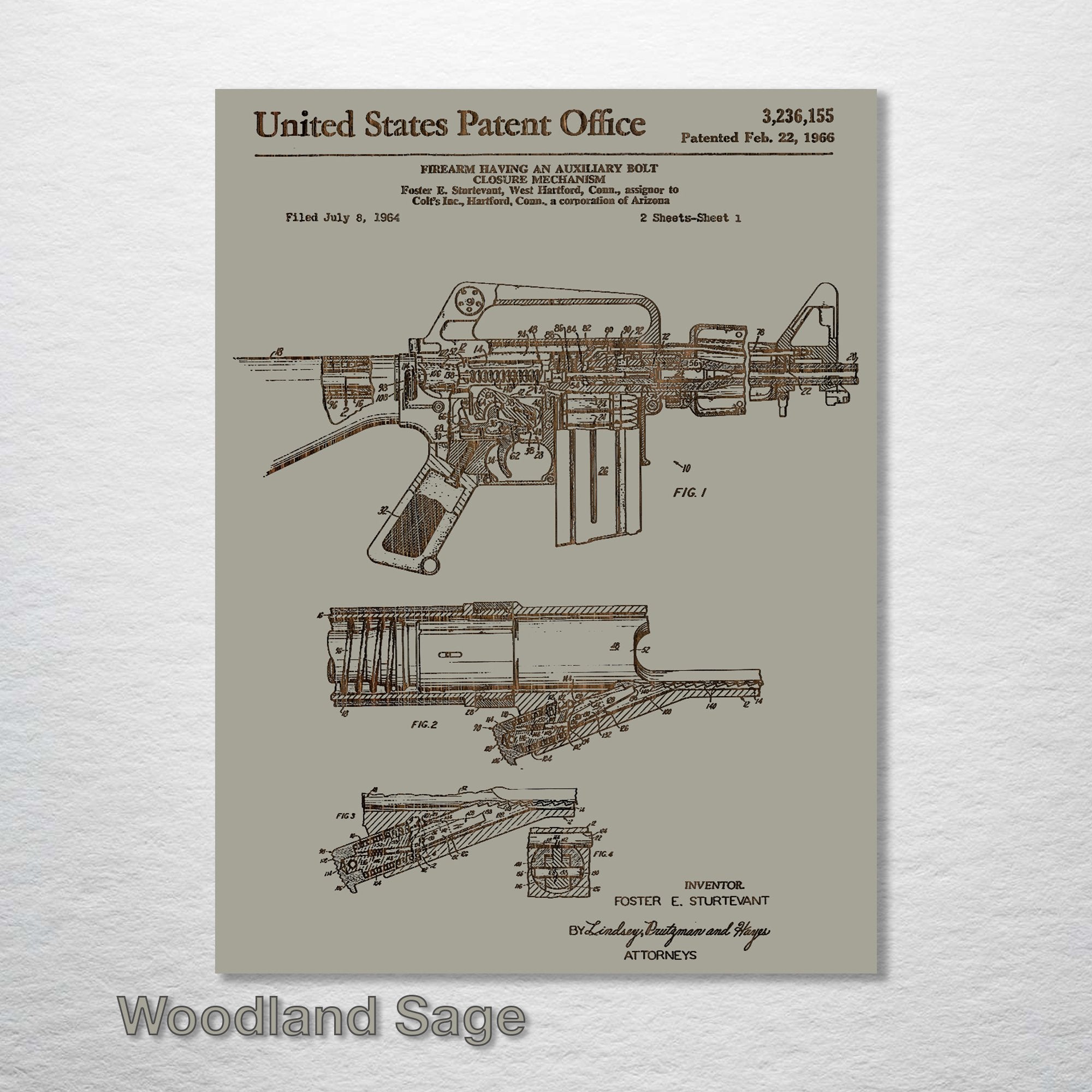AR-15 Rifle - Patent on Wood