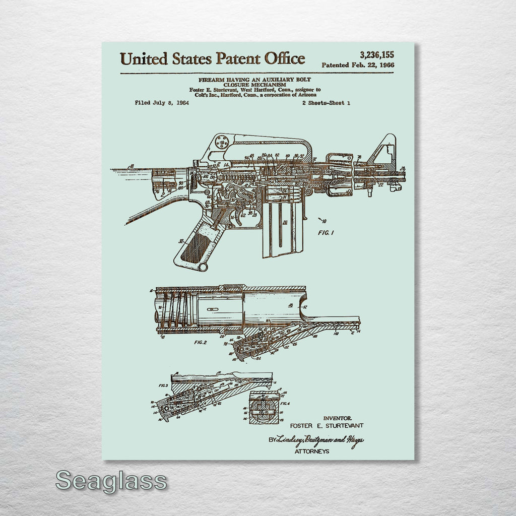 AR-15 Rifle - Patent on Wood